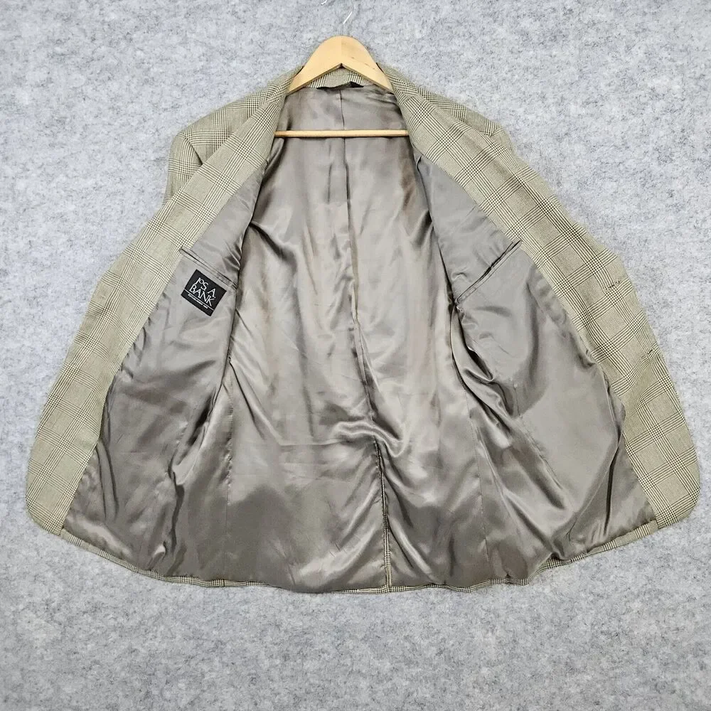 Jos A Bank Men's Size 42R Beige Windowpane Blazer/Sport Coat/Suit Jacket SPOT‎